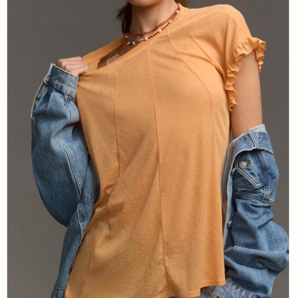 NEW By Anthropologie Short-Sleeve Spliced Ruffled Tee SIZE SMALL